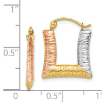 14K & White & Rose Rhodium Hollow Textured Square Hoop Earrings-TL753