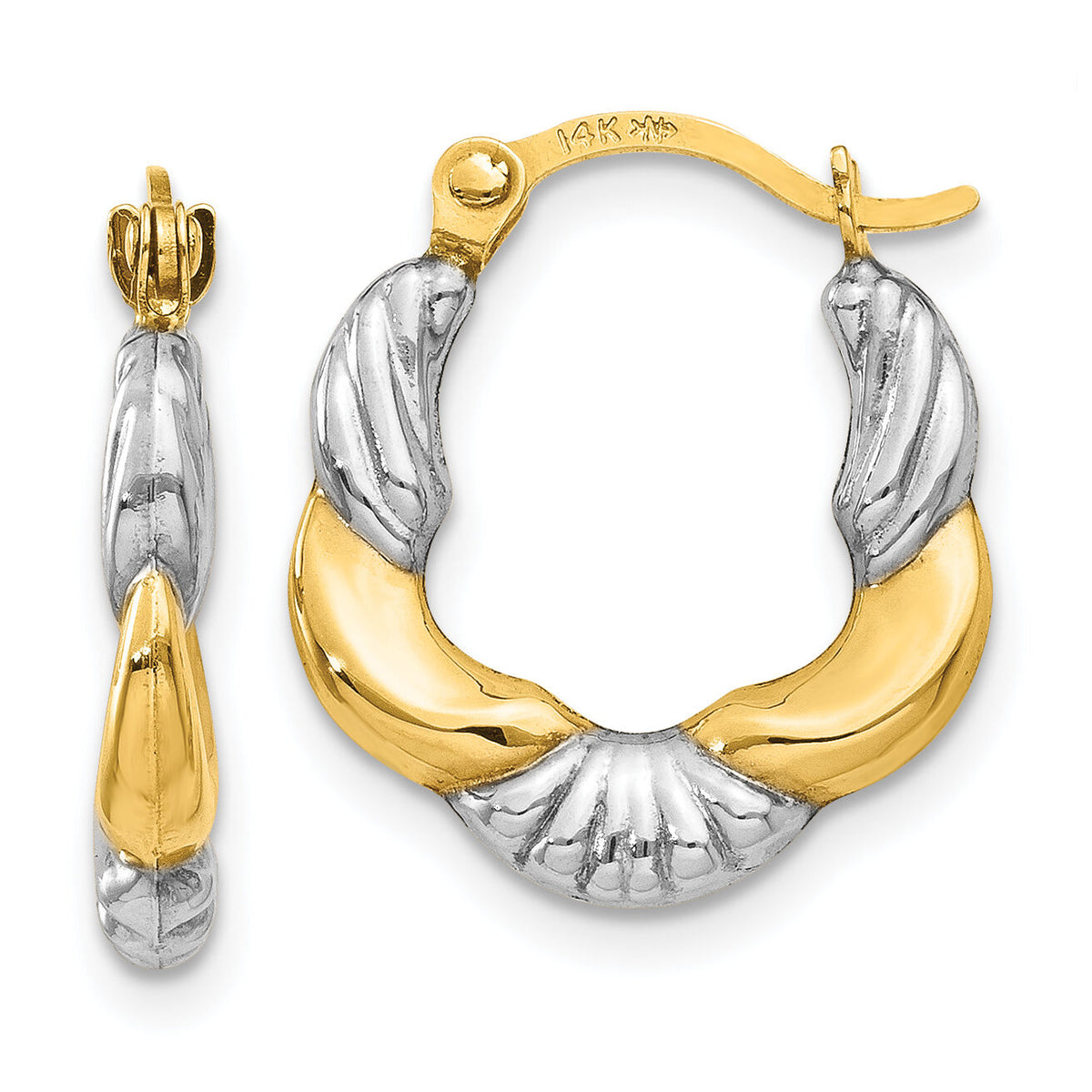 14K & Rhodium Hollow Scalloped Hoop Earrings-TL755