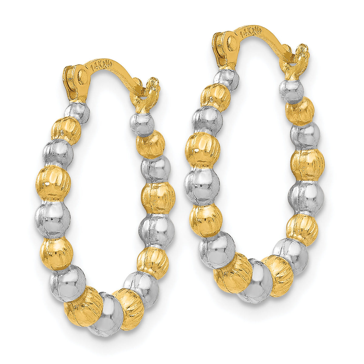 14K & Rhodium Beaded Hoop Earrings-TL758