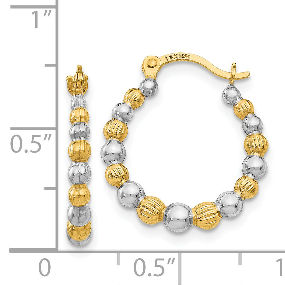 14K & Rhodium Beaded Hoop Earrings-TL758
