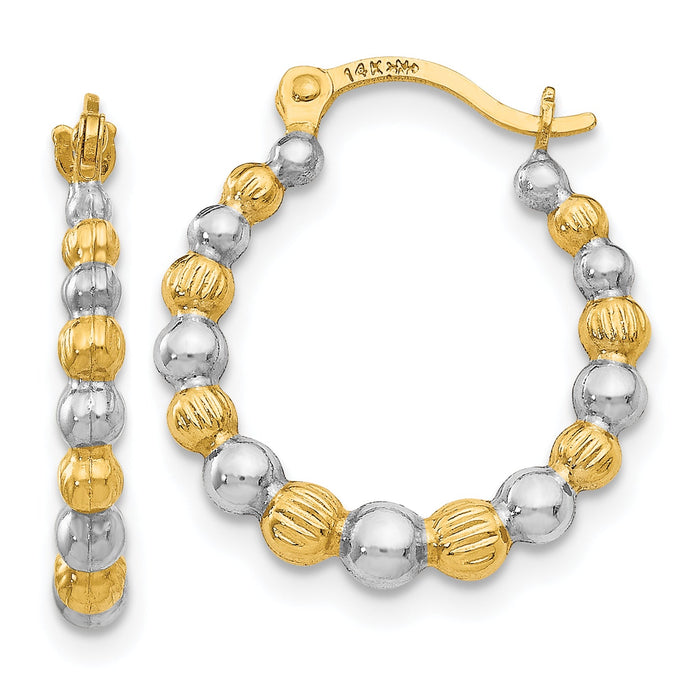 14K & Rhodium Beaded Hoop Earrings-TL758