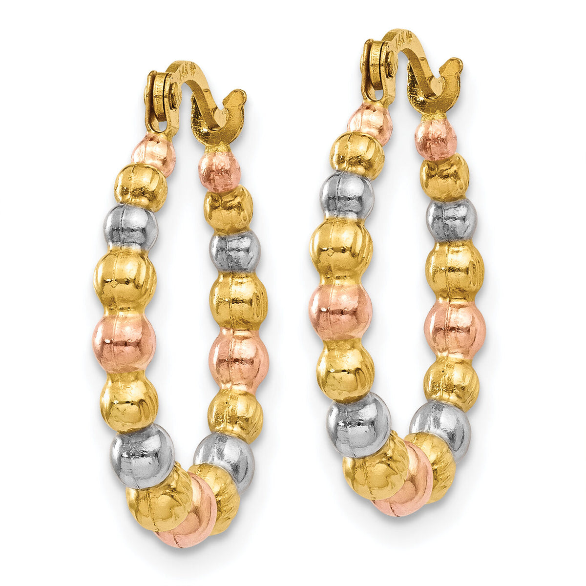 14K & White and Rose Rhodium Beaded Hoop Earrings-TL759