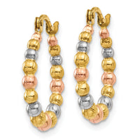 14K & White and Rose Rhodium Beaded Hoop Earrings-TL759