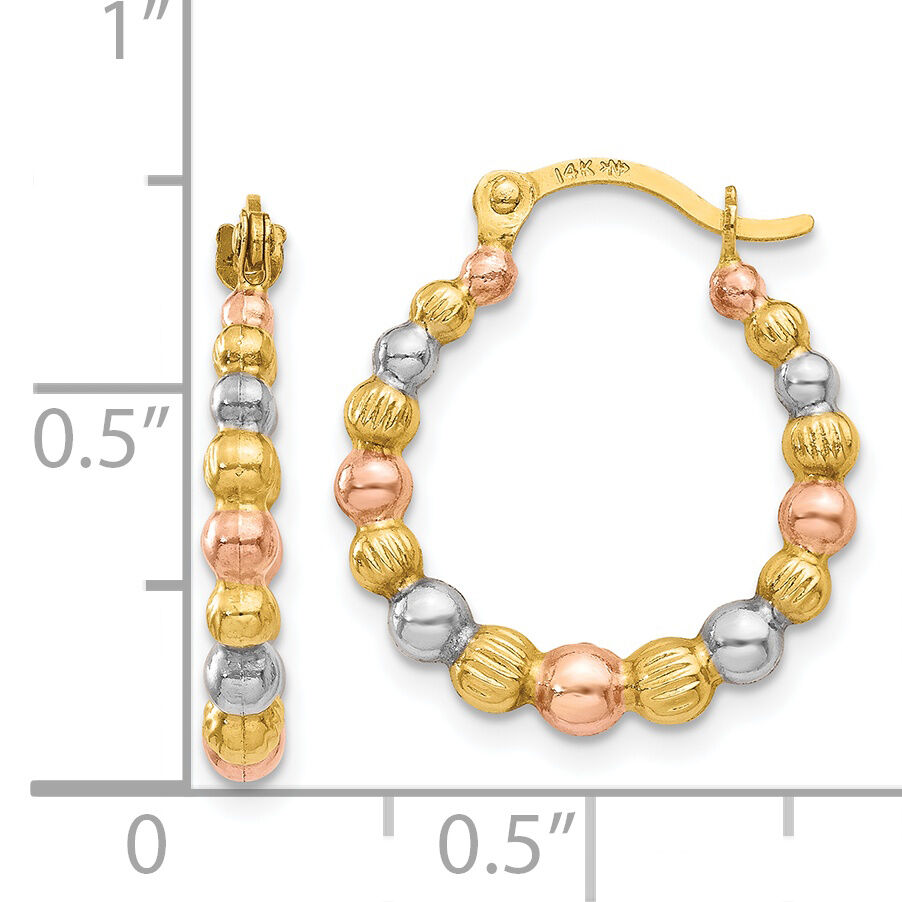 14K & White and Rose Rhodium Beaded Hoop Earrings-TL759