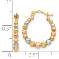 14K & White and Rose Rhodium Beaded Hoop Earrings-TL759