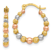 14K & White and Rose Rhodium Beaded Hoop Earrings-TL759