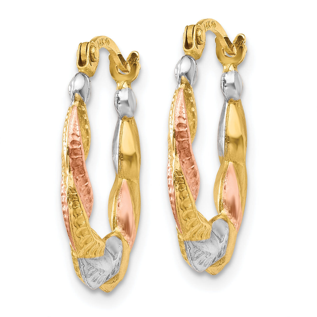 14K & White and Rose Rhodium Hollow Scalloped Hoop Earrings-TL761