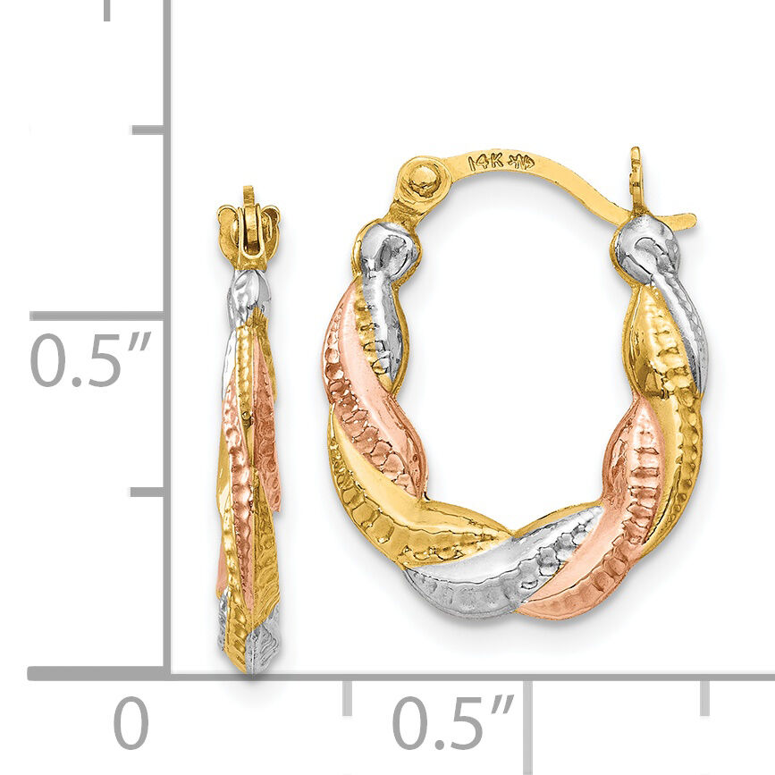 14K & White and Rose Rhodium Hollow Scalloped Hoop Earrings-TL761