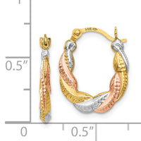 14K & White and Rose Rhodium Hollow Scalloped Hoop Earrings-TL761