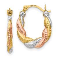 14K & White and Rose Rhodium Hollow Scalloped Hoop Earrings-TL761