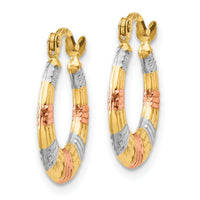 14K & White and Rose Rhodium Hollow Textured Hoop Earrings-TL762
