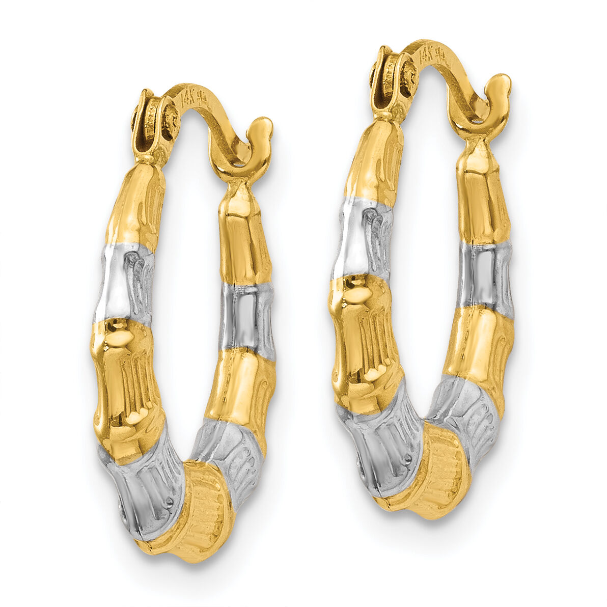 14K & Rhodium Hollow Bamboo Hoop Earrings-TL763