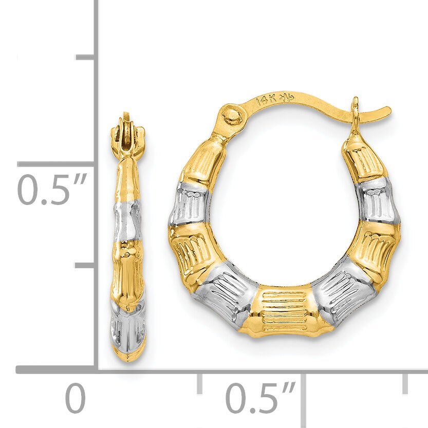 14K & Rhodium Hollow Bamboo Hoop Earrings-TL763