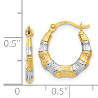 14K & Rhodium Hollow Bamboo Hoop Earrings-TL763