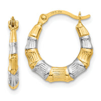 14K & Rhodium Hollow Bamboo Hoop Earrings-TL763
