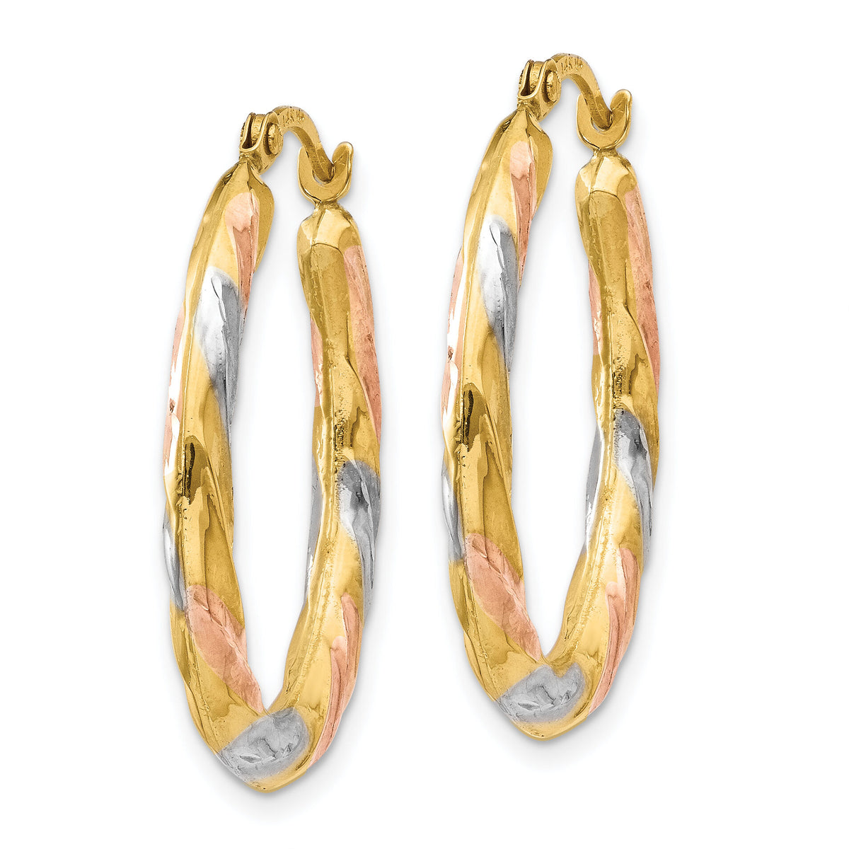 14K & White & Rose Rhodium Oval Hollow Scallop Hoop Earrings-TL770