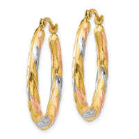 14K & White & Rose Rhodium Oval Hollow Scallop Hoop Earrings-TL770