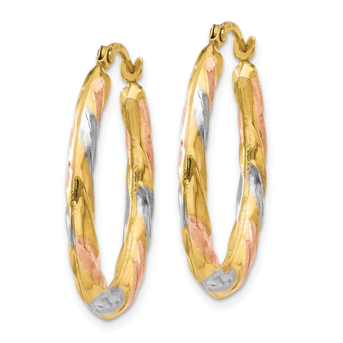 14K & White & Rose Rhodium Oval Hollow Scallop Hoop Earrings-TL770
