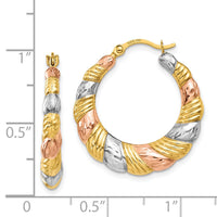 14K & White and Rose Rhodium Hollow Scalloped Hoop Earrings-TL771