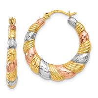 14K & White and Rose Rhodium Hollow Scalloped Hoop Earrings-TL771