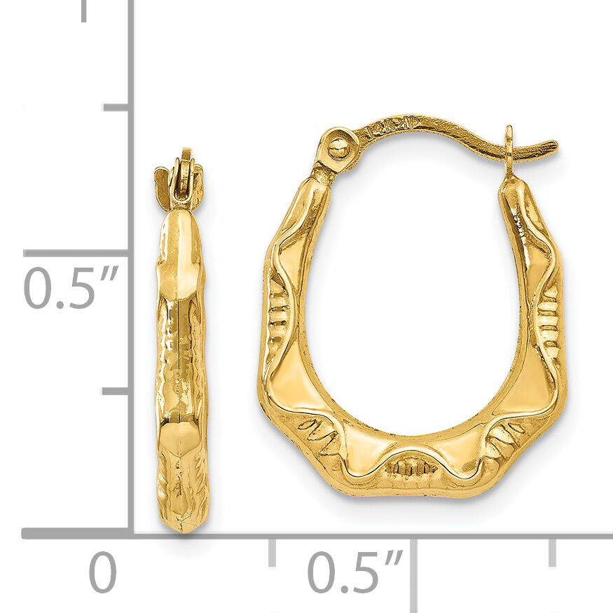 14K Hollow Oval Hoop Earrings-TL774