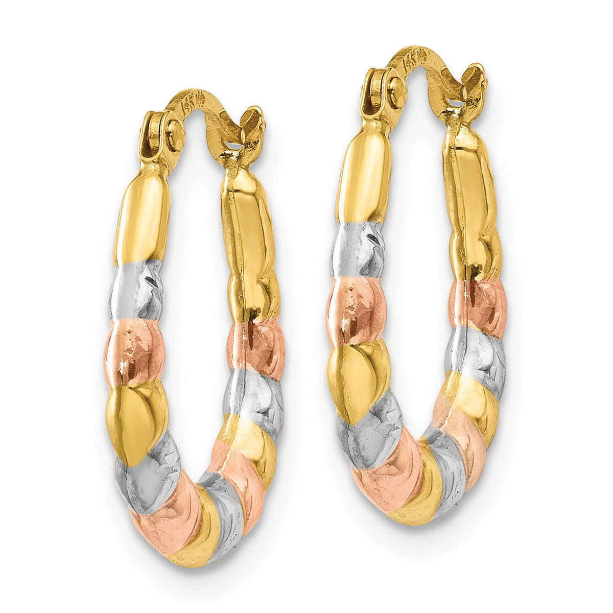 14K & White and Rose Rhodium Hollow Scalloped Hoop Earrings-TL775