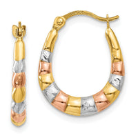 14K & White and Rose Rhodium Hollow Scalloped Hoop Earrings-TL775