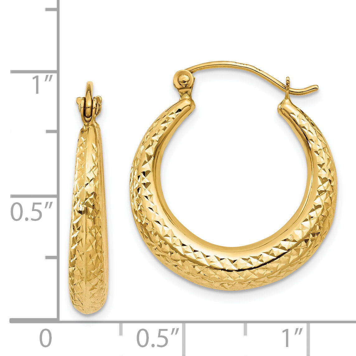 14K Diamond Cut Hollow Hoop Earrings-TL776
