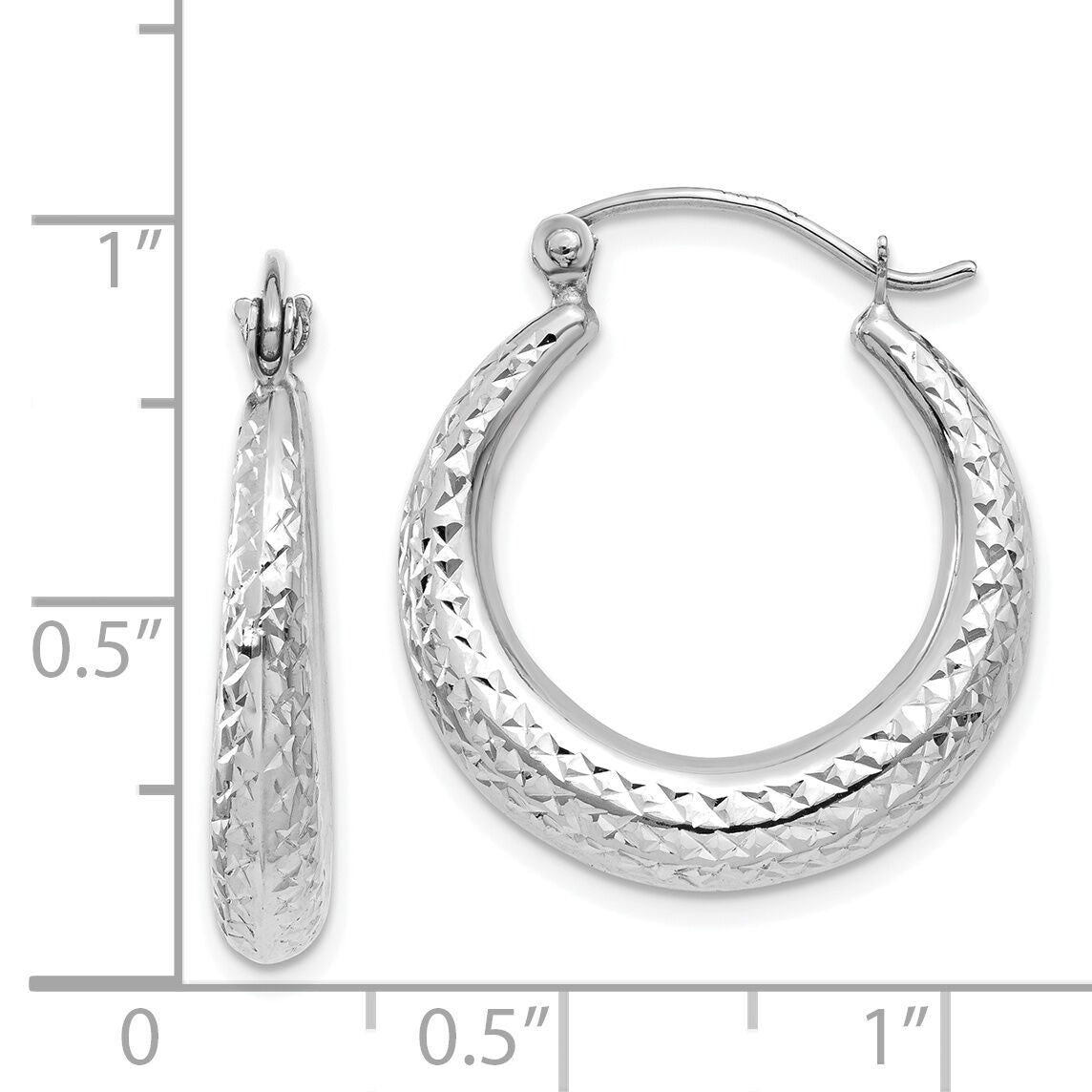 14K White Gold Diamond Cut Hollow Hoop Earrings-TL777