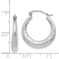 14K White Gold Diamond Cut Hollow Hoop Earrings-TL777