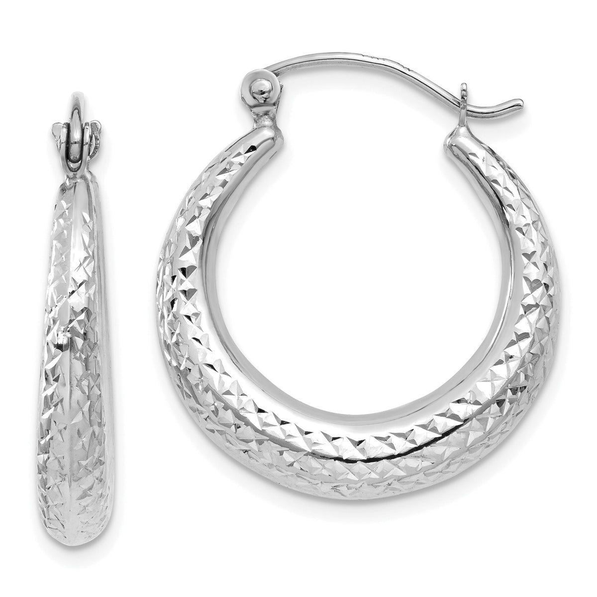 14K White Gold Diamond Cut Hollow Hoop Earrings-TL777