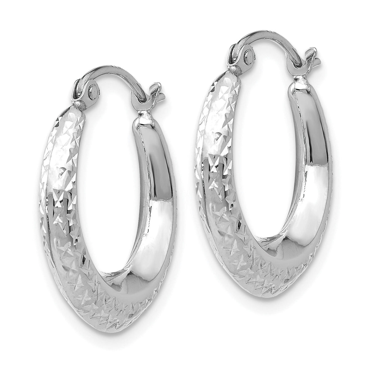 14K White Gold Textured Hollow Hoop Earrings-TL779