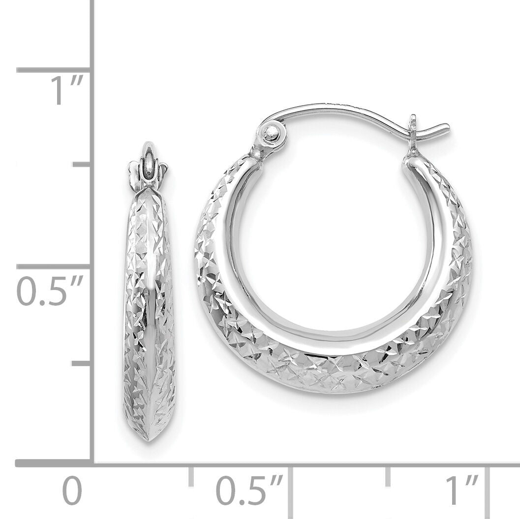 14K White Gold Textured Hollow Hoop Earrings-TL779