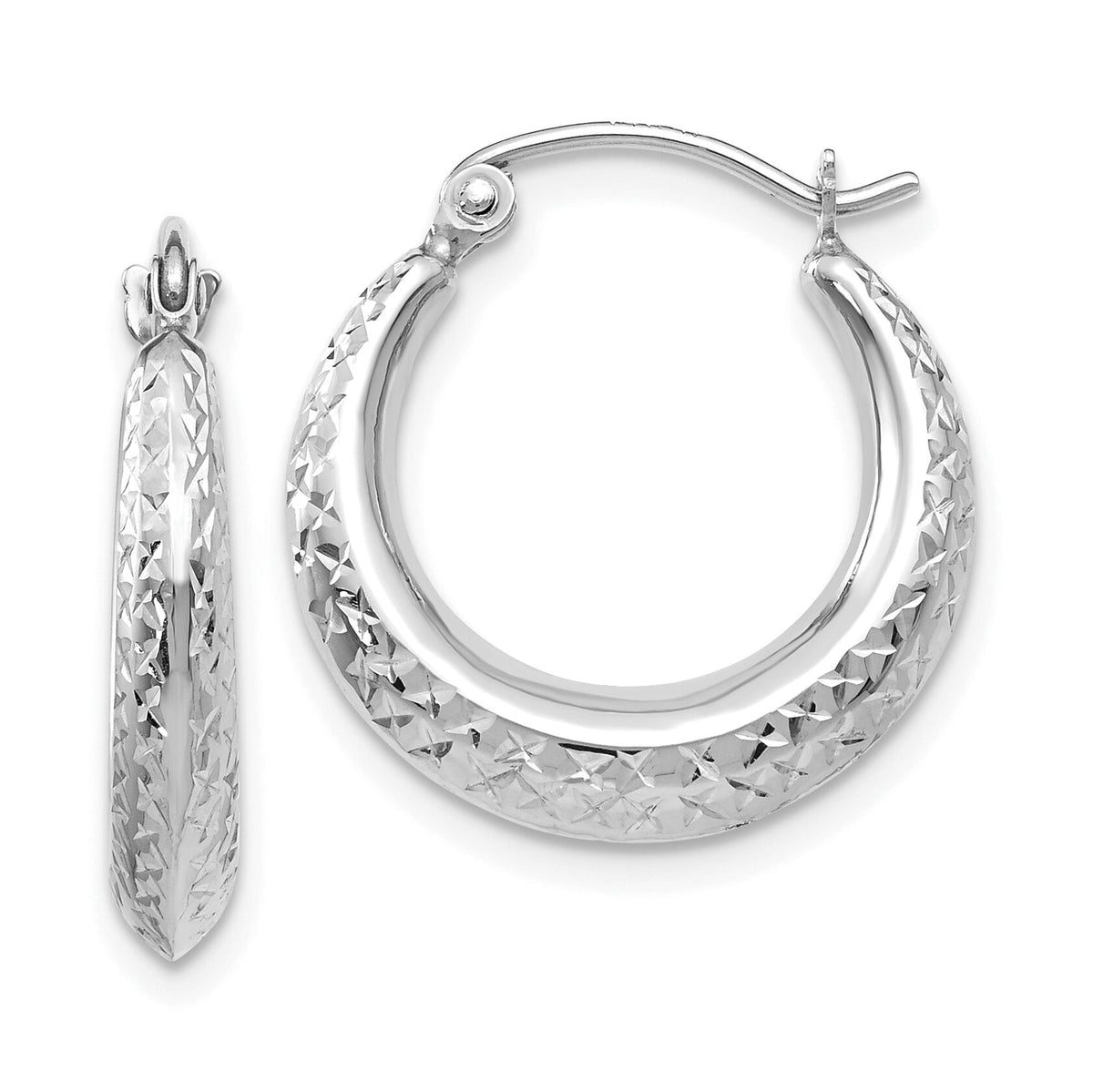 14K White Gold Textured Hollow Hoop Earrings-TL779