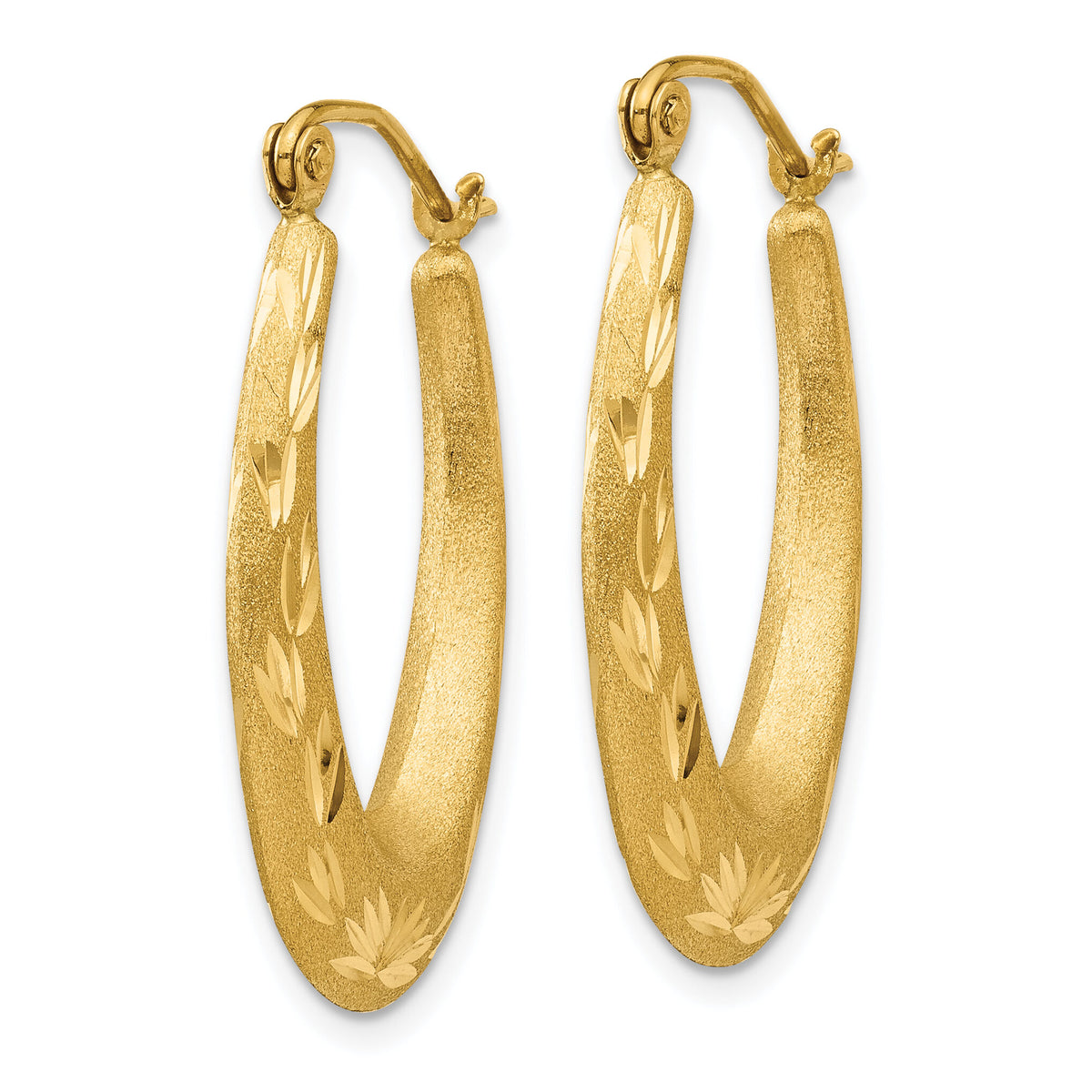 14K Satin Diamond Cut Hollow Hoop Earrings-TL782