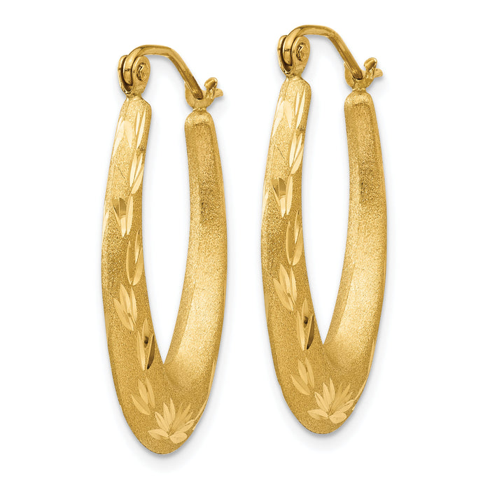 14K Satin Diamond Cut Hollow Hoop Earrings-TL782