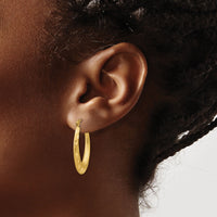 14K Satin Diamond Cut Hollow Hoop Earrings-TL782