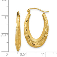14K Satin Diamond Cut Hollow Hoop Earrings-TL782