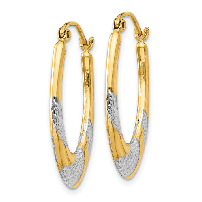 14K & Rhodium Hollow Oval Hoop Earrings-TL783