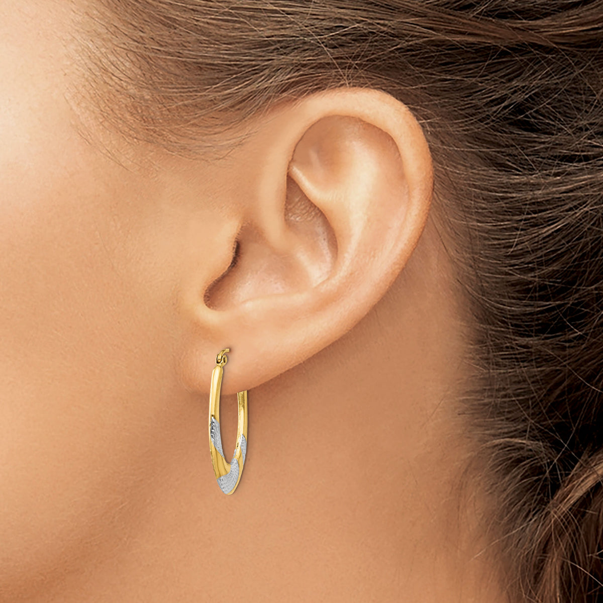 14K & Rhodium Hollow Oval Hoop Earrings-TL783