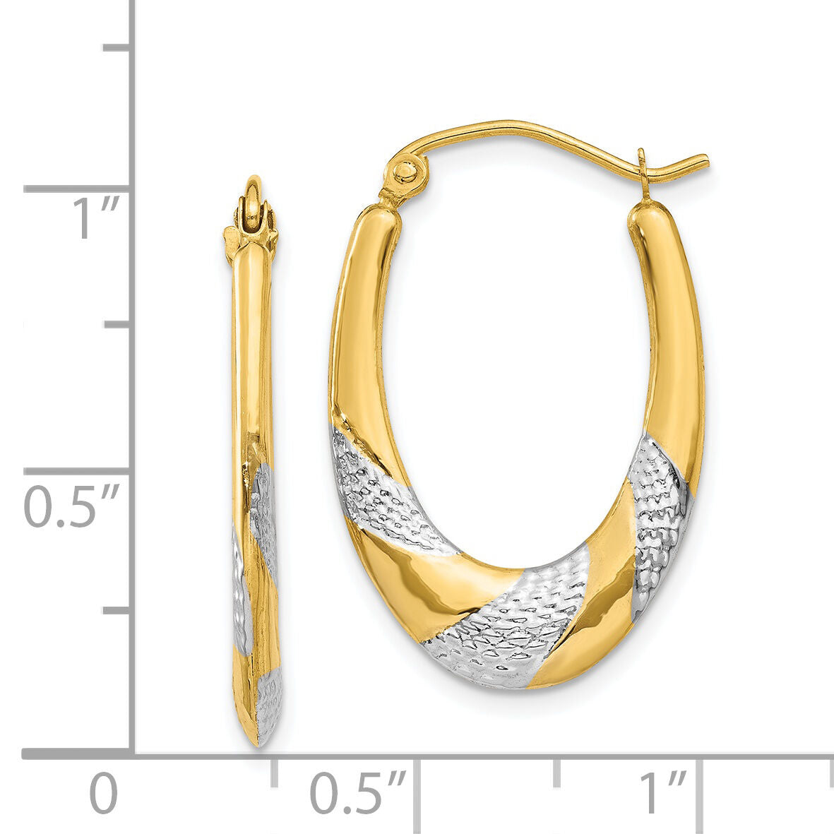 14K & Rhodium Hollow Oval Hoop Earrings-TL783