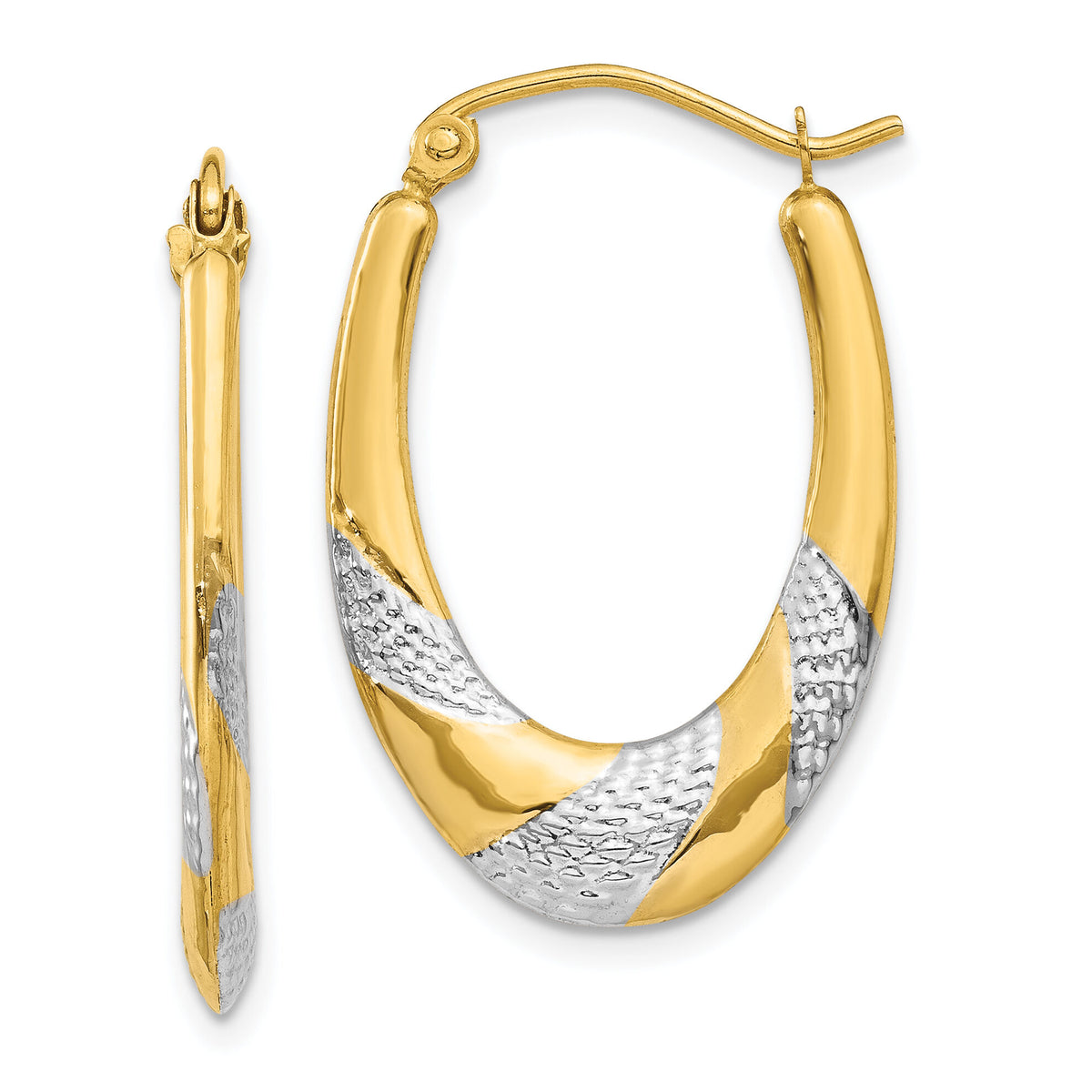 14K & Rhodium Hollow Oval Hoop Earrings-TL783