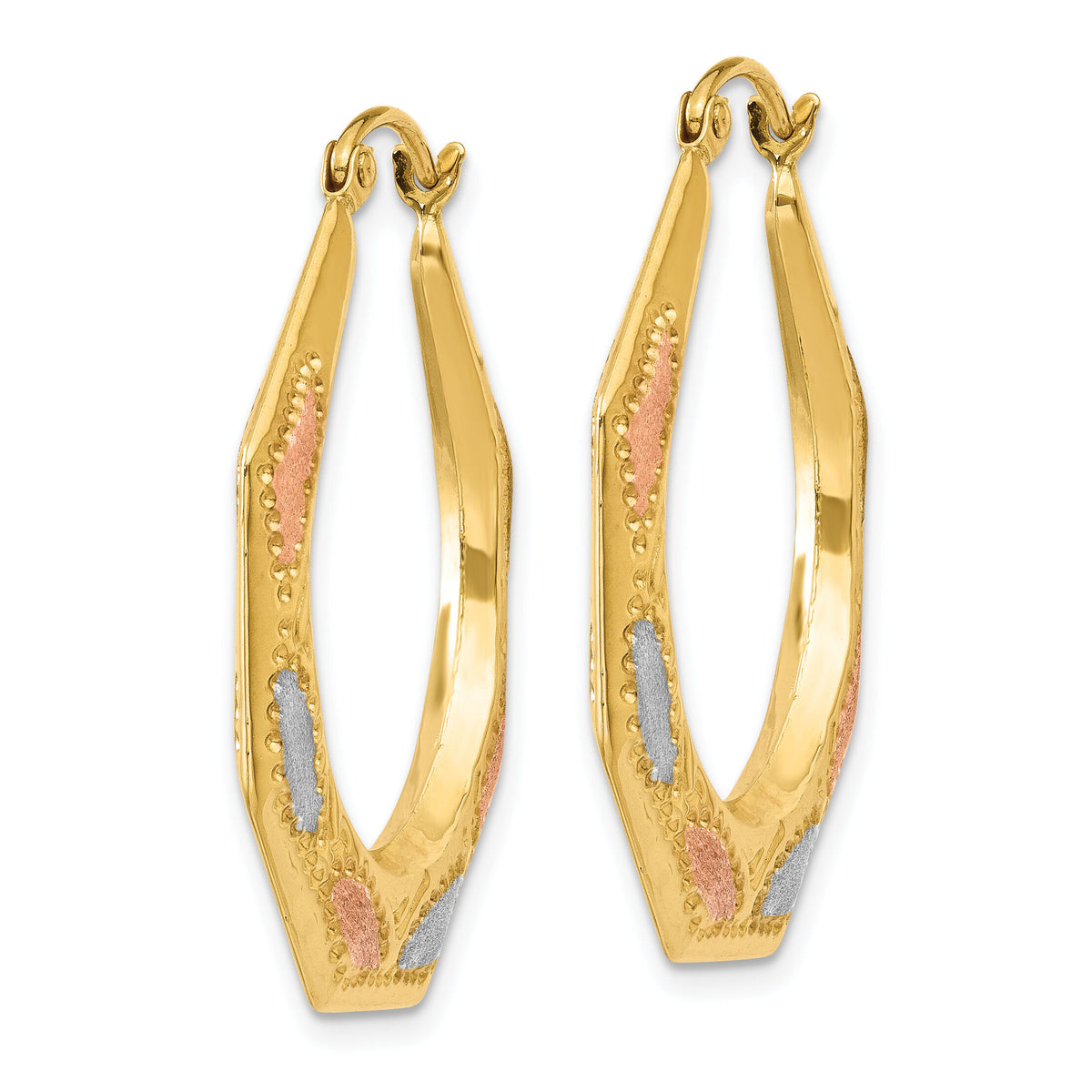 14K & White and Rose Rhodium Hollow Hoop Earrings-TL787