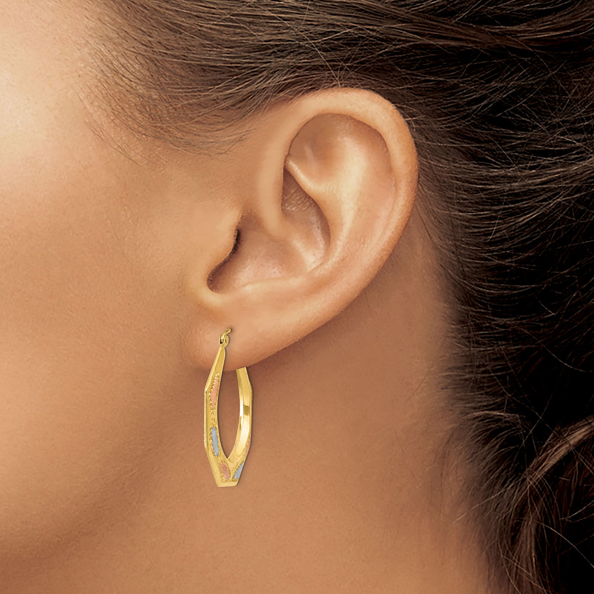 14K & White and Rose Rhodium Hollow Hoop Earrings-TL787