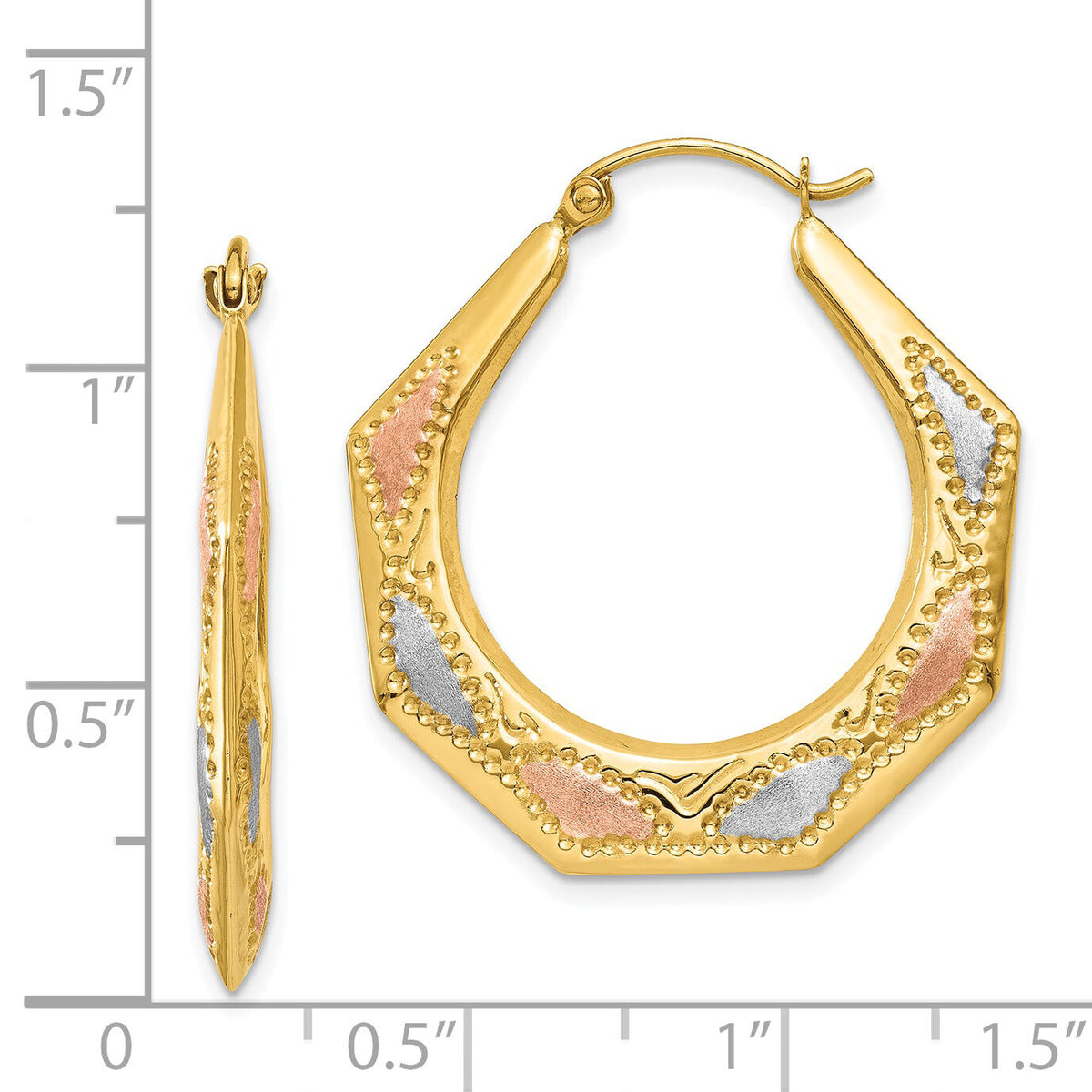 14K & White and Rose Rhodium Hollow Hoop Earrings-TL787