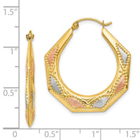 14K & White and Rose Rhodium Hollow Hoop Earrings-TL787