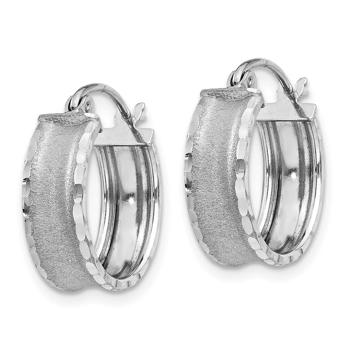 14K White Gold Diamond Cut Satin Hoop Earrings-TL789
