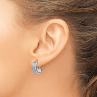 14K White Gold Diamond Cut Satin Hoop Earrings-TL789