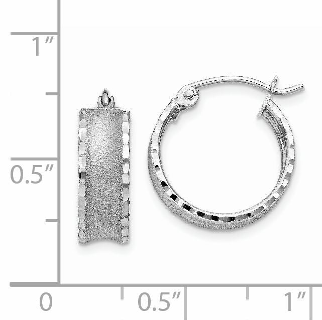 14K White Gold Diamond Cut Satin Hoop Earrings-TL789