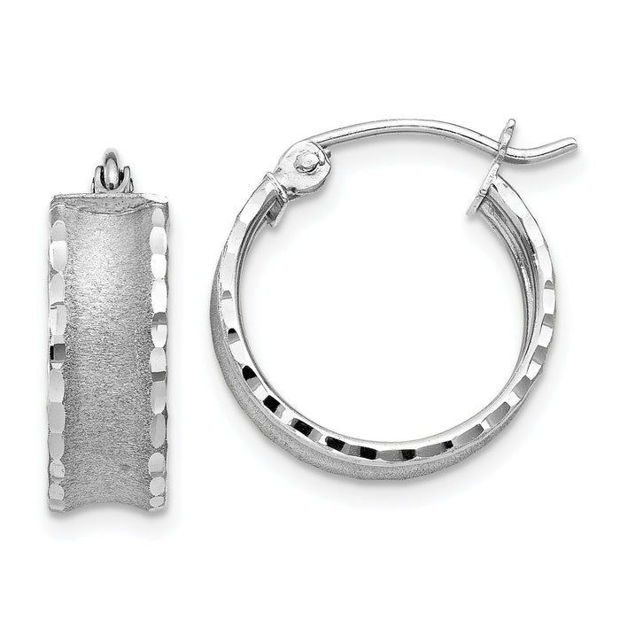 14K White Gold Diamond Cut Satin Hoop Earrings-TL789
